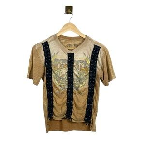 Affliction Graphic Lace Up Death Metal Tour Tee in Brown/Black Size S